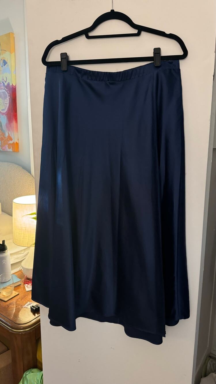 11 Honore Navy Front Slit Midi Skirt Size 12